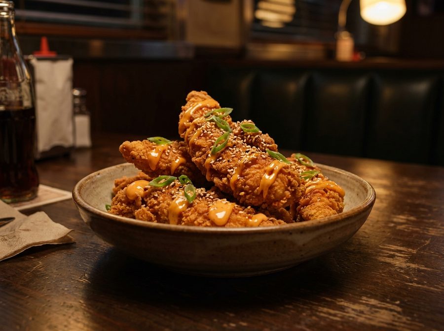 Pollo crispy con Hanks Mayo Sriracha