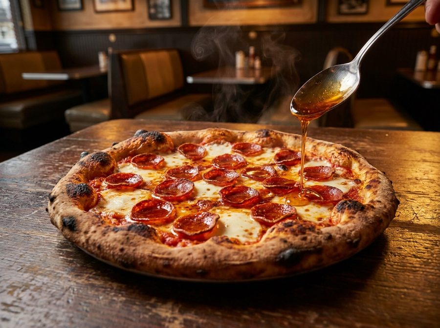 Pizza con un chorro de Hanks Hot Honey
